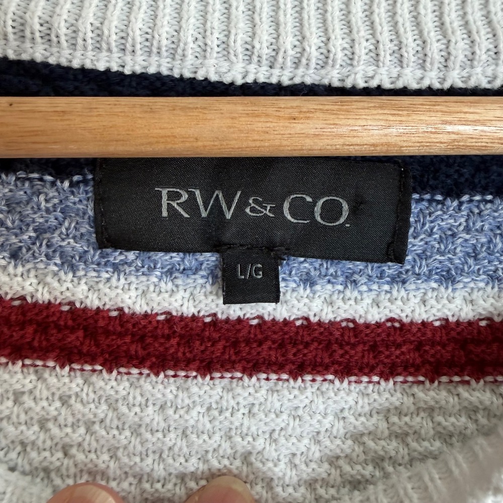 RW&CO Textured Popcorn Knit Striped Sweater Blue Burgundy Mens Large Nautical - Picture 6 of 10